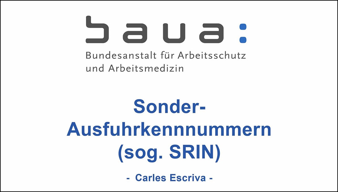 Deckblatt des Vortrages "Sonderausfuhrkennnummern (sog. SRIN)"