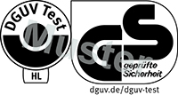 Logo: DGUV Test Prüf- und Zertifizierungsstelle Fachbereich Handel und Logistik, geprüfte Sicherheit