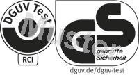 Logo: DGUV Test Prüf- und Zertifizierungsstelle, Fachbereich Rohstoffe und chemische Industrie, geprüfte Sicherheit