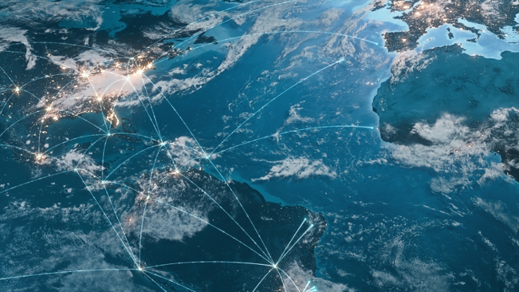 © iStock | DKosig A satellite image of the Earth with visualization of flight routes